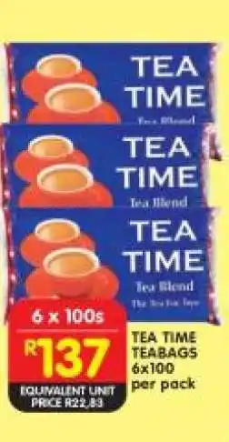 Shoprite TEA TIME TEABAGS 6x100 offer