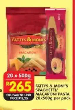 Shoprite FATTI'S & MONI'S SPAGHETTI/MACARONI PASTA 20x500g per pack offer
