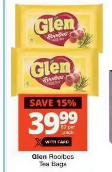Checkers GLEN ROOIBOS TEA BAGS offer
