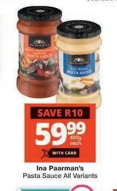 Checkers Ina Paarman's Pasta Sauce All Variants offer