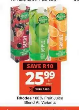 Checkers RHODES 100% FRUIT JUICE BLEND all variants offer