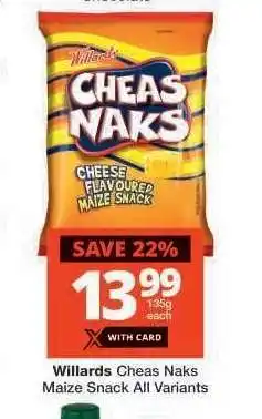 Checkers WILLARDS CHEAS NAKS MAIZE SNACK offer