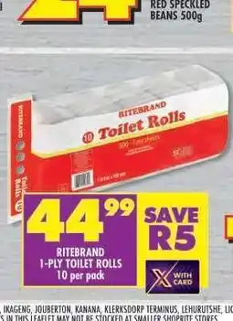 Shoprite RITEBRAND 1-PLY TOILET ROLLS offer