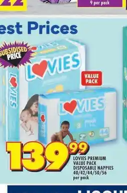Shoprite LOVIES PREMIUM VALUE PACK DISPOSABLE NAPPIES offer