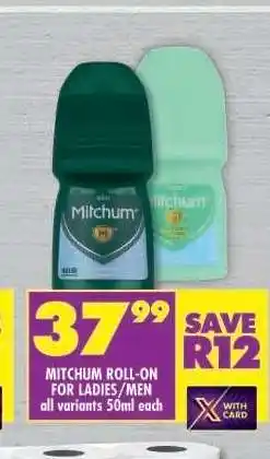 Shoprite Mitchum Roll-On for Ladies/Men offer