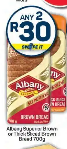 Pick n Pay Hypermarket Albany Superior Brown or Thick Sliced Brown Bread 700g offer