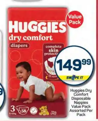 Pick n Pay Hypermarket HUGGIES DRY COMFORT DISPOSABLE NAPPIES VALUE PACK offer
