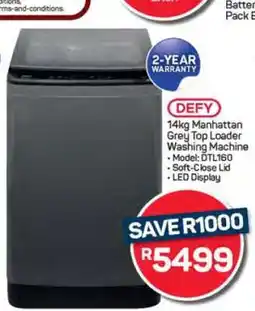 Pick n Pay Hypermarket DEFY 14kg Manhattan Grey Top Loader Washing Machine offer