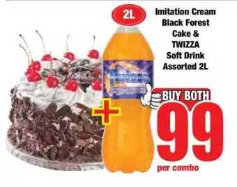 Boxer Imitation Cream Black Forest Cake & TWIZZA Soft Drink Assorted 2L offer