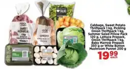 Food Lover's Market Cabbage, Sweet Potato, Pickling Onion, Summer Salad Pillow, Lettuce, Onion, Baby Marrow or White Button Mushroom Punnet offer