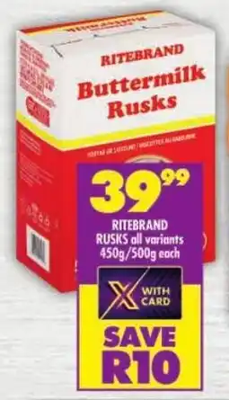 Shoprite Ritebrand rusks all variants offer