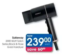 Clicks Safeway 2000 Watt Salon Series Black & Rose Gold Hairdryer offer