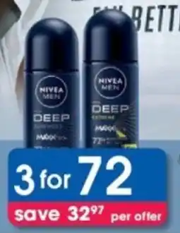 Clicks Nivea Men Roll-On (Excl. Naturally Good & Beauty Essence) offer