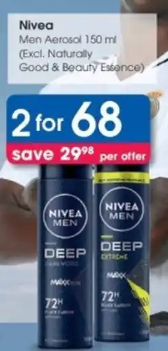 Clicks Nivea Men Aerosol (Excl. Naturally Good & Beauty Essence) offer