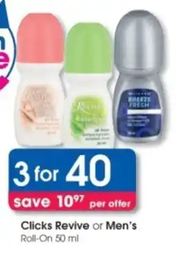 Clicks Clicks Revive or Men's Roll-On offer