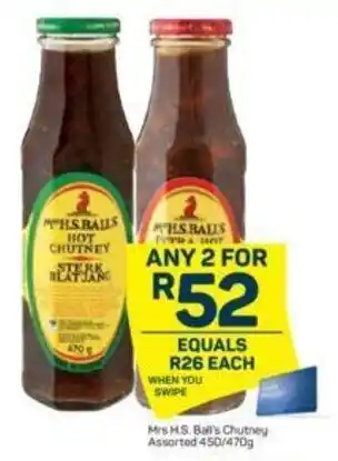Pick n Pay Mrs HS Bail's Chutney Asstd 450/470g offer
