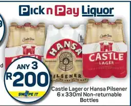 Pick n Pay Castle Lager or Hansa Pilsener offer