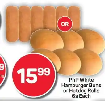Pick n Pay PnP White Hamburger Buns or Hotdog Rolls 6s Each offer