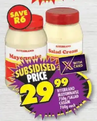 Shoprite Ritebrand mayonnaise/ salad cream offer