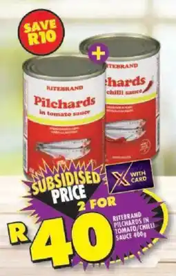 Shoprite Ritebrand pilchards in tomato/chilli sauce offer