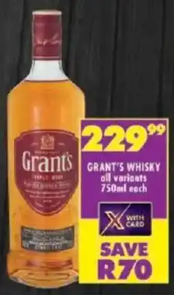Shoprite Grant's whisky all variants offer