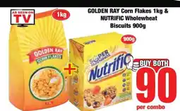 Boxer GOLDEN RAY Corn Flakes 1kg & NUTRIFIC Wholewheat Biscuits 900g offer
