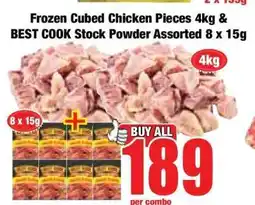 Boxer Frozen Cubed Chicken Pieces 4kg & BEST COOK Stock Powder Assorted 8 x 15g offer