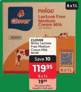 Makro CLOVER Nolac Lactose Free Medium Cream Milk offer