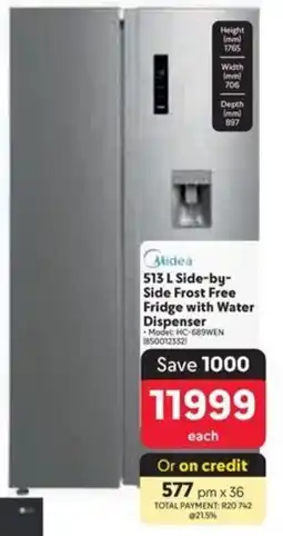 Makro Midea Side-by- Side Frost Free Fridge with Water Dispenser offer