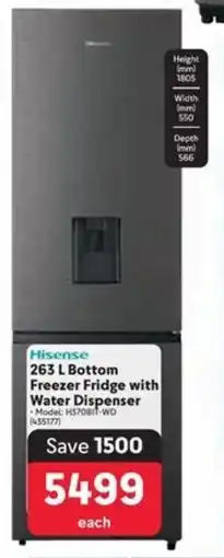 Makro Hisense Bottom Freezer Fridge with Water Dispenser offer