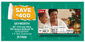 Skyworth - 50" (127cm) Ultra HD Smart Android TV - 50SUD9300F