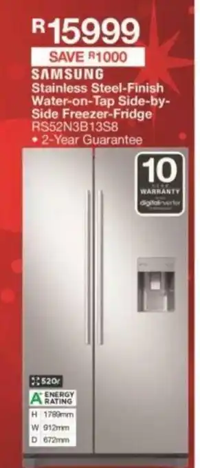 House & Home Samsung - Stainless Steel-Finish Water-on-Tap Side-by-Side Freezer-Fridge - RS52N3B13S8 offer