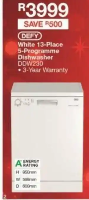 House & Home DEFY - White 13-Place 5-Programme Dishwasher - DDW230 offer