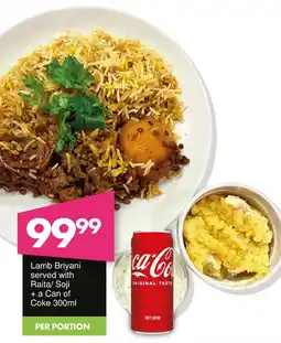 Save Hyper Lamb Briyani served with Raita/ Soji + a Can of Coke offer