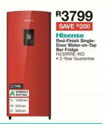 House & Home Hisense - Red-Finish Single-Door Water-on-Tap Bar Fridge offer