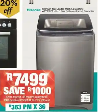 House & Home Hisense - Titanium Top-Loader Washing Machine - WTY1802T offer