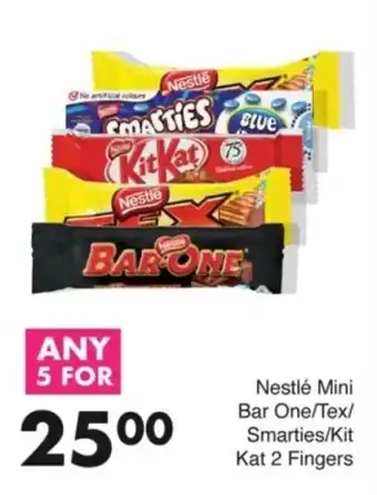 Save Nestlé Mini Bar One/Tex/ Smarties/Kit Kat 2 Fingers offer