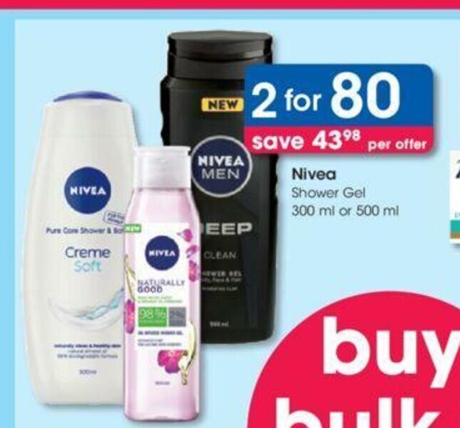 Nivea Shower Gel 300ml or 500ml offer at Clicks
