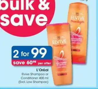 Clicks L'Oreal Elvive Shampoo or Conditioner 400ml offer