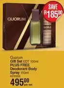 Dis-Chem Quorun Gift Set EDT 100ml Plus Free Deodorant Body Spray 150ml-Per Set offer