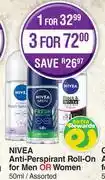 Dis-Chem Nivea Anti Perspirant Roll On For Men Or Women Assorted-50ml Each offer