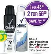 Dis-Chem Shield Anti-Perspirant Body Spray For men Or Women Assorted-150ml Each offer
