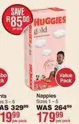 Dis-Chem Huggies Gold Nappies Sizes 1-5 Value Pack-Per Pack offer