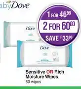 Dis-Chem Baby Dove Sensitive Or Rich Moisture Wipes 50 Wipes-For 1 offer