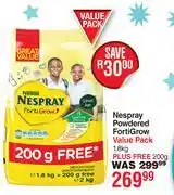 Dis-Chem Nestle Nespray Powdered Forti Grow Value Pack 1.8Kg Plus Free 200g offer