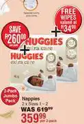 Dis-Chem Huggies Extra Care Nappies 2 x Sizes 1-2-Per 2 Pack offer