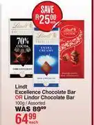 Dis-Chem Lindt Excellence Chocolate Bar Or Lindor Chocolate Bar Assorted-100g Each offer