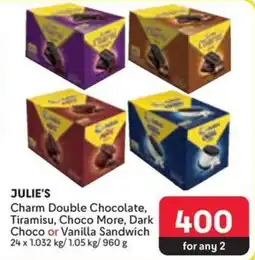 Makro JULIE'S Charm Double Chocolate, Tiramisu, Choco More, Dark Choco or Vanilla Sandwich offer