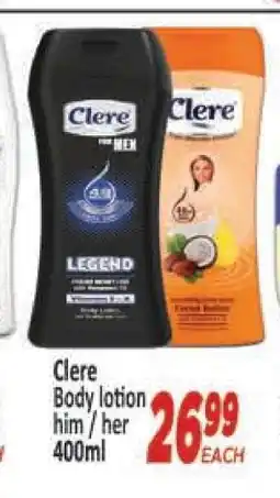 Supa Store Clere Body lotion him / her 400ml offer