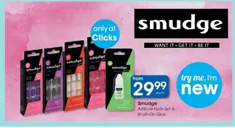 Clicks Smudge Artificial Nails Set & Brush-On Glue offer